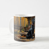 Zwarte Labrador Retriever Log Cabin Herfst Koffiemok (Voorkant links)