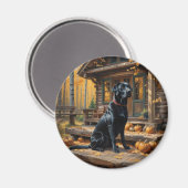 Zwarte Labrador Retriever Log Cabin Herfst Magneet (Voorkant / Achterkant)