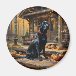 Zwarte Labrador Retriever Log Cabin Herfst Magneet