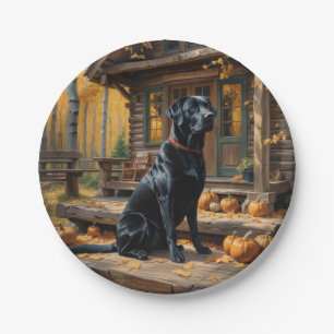 Zwarte Labrador Retriever Log Cabin Herfst Papieren Bordje