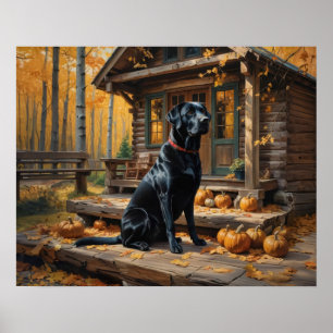 Zwarte Labrador Retriever Log Cabin Herfst Poster