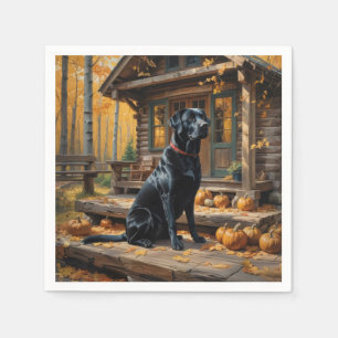 Zwarte Labrador Retriever Log Cabin Herfst Servet