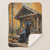 Zwarte Labrador Retriever Log Cabin Herfst Sherpa Deken (Voorkant)