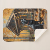 Zwarte Labrador Retriever Log Cabin Herfst Sherpa Deken (Voorkant (horizontaal))