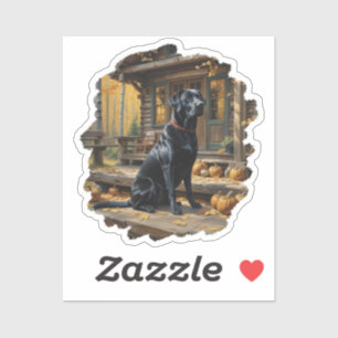 Zwarte Labrador Retriever Log Cabin Herfst Sticker