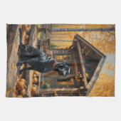 Zwarte Labrador Retriever Log Cabin Herfst Theedoek (Horizontaal)