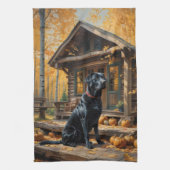 Zwarte Labrador Retriever Log Cabin Herfst Theedoek (Verticaal)