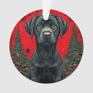 Zwarte Labrador Retriever met Kerstbomen Ornament