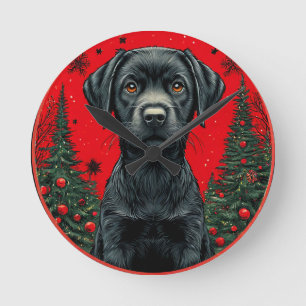 Zwarte Labrador Retriever met Kerstbomen Ronde Klok