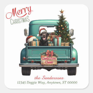 Zwarte Labrador Retriever Retro Truck Kerstmis Vierkante Sticker