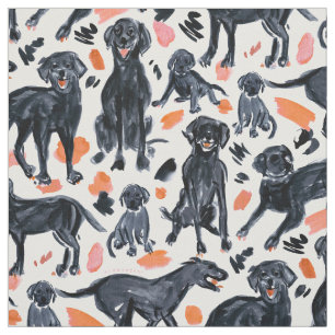 ZWARTE LABRADOR RETRIEVERT Waterverf Painterly Dog Stof