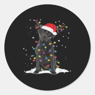 Zwarte Labrador Xmas Hond Kerstboom Lichtklasse Ronde Sticker