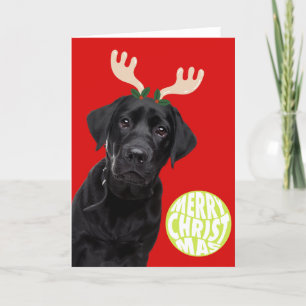 Zwarte Labradors hond huisdierKerstmis Tennisbal G Feestdagen Kaart