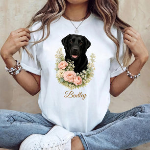 Zwarte Labradorshond Bloemportret T-shirt