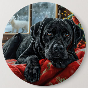 Zwarte Labradorshond Kerst Feestelijk Ronde Button 6,0 Cm