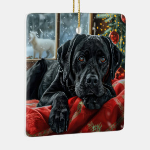 Zwarte Labradorshond Kerst Mis Keramisch Ornament