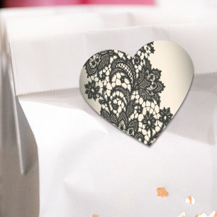 zwarte Lace beige Paris Mode Hart Sticker
