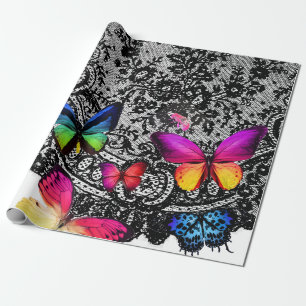 ZWARTE LACE PATROON MET BUTTERFLIES die papier ver