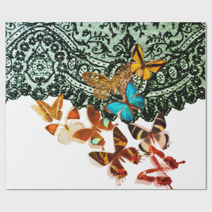 ZWARTE LACE PATROON MET BUTTERFLIES die papier ver