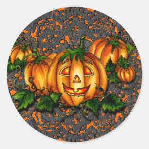 ZWARTE LACE, PUMPKIN PATCH by SHARON SHARPE Ronde Sticker