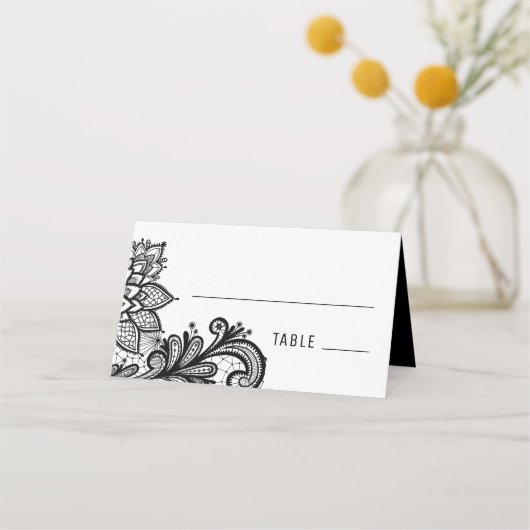 Zwarte Lace Wedding Place Card (Voorkant)
