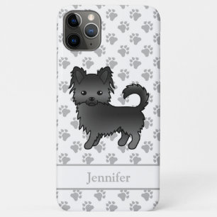 Zwarte lange jas Chihuahua Cartoon Hond & Naam iPhone 11 Pro Max Hoesje