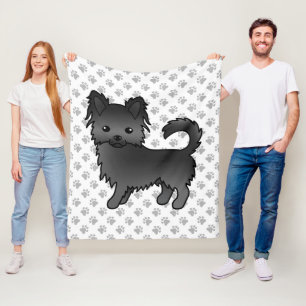 Zwarte Lange Jas Chihuahua Cartoon Hond & Pootjes Fleece Deken