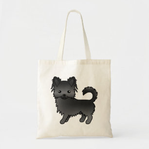 Zwarte Lange Jas Chihuahua Schattige Cartoon Hond Tote Bag