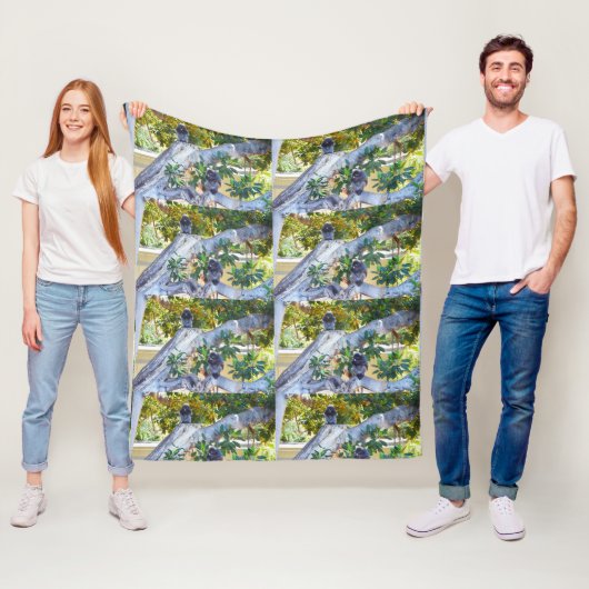 Zwarte Langur-apen die eten, Med Fleece Dekbed (In situ)