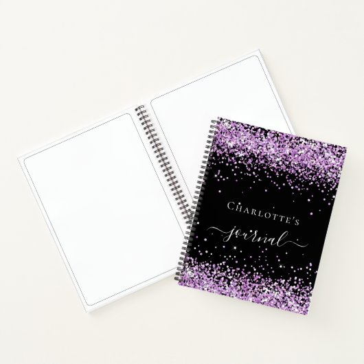 Zwarte lavendel paarse naam script notitieboek (Binnen)