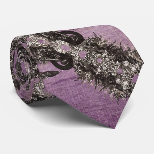 Zwarte Lavendel Slang Kant Ontwerp Stropdas (Opgerold)