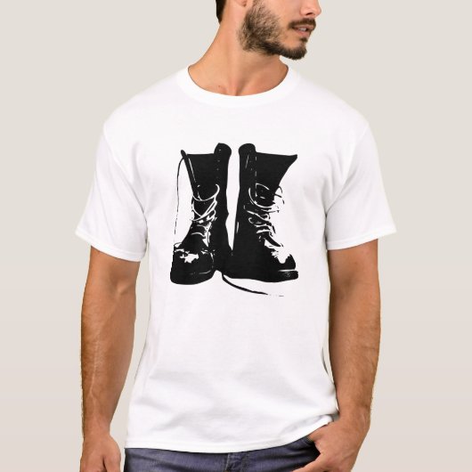 zwarte leder Combat Boots Laces T-shirt (Voorkant)