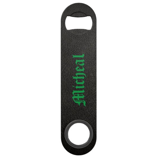 Zwarte leder Groene Keltische Kleur Aangepaste tek Speed Flessenopener (Achterkant)