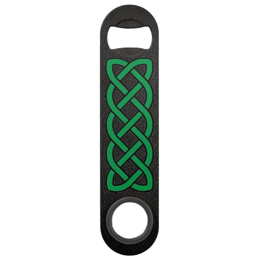 Zwarte leder Groene Keltische Kleur Aangepaste tek Speed Flessenopener (Voorkant)