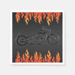 Zwarte leder Oranje Flames motorfiets Biker Party Servet