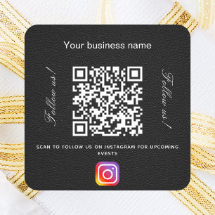 Zwarte lederen handelsnaam qr code instagram vierkante sticker