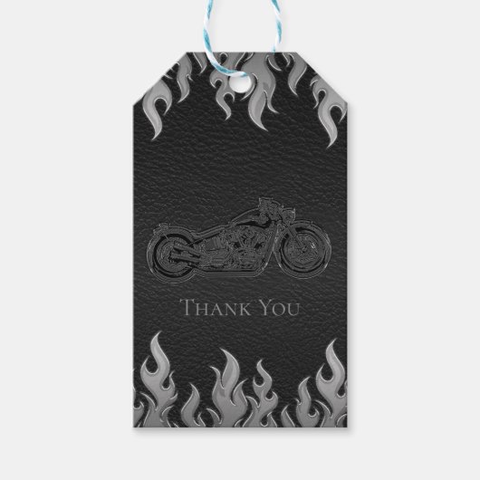 Zwarte lederen Silver Chrome-motorfiets Cadeaulabel (Voorkant)