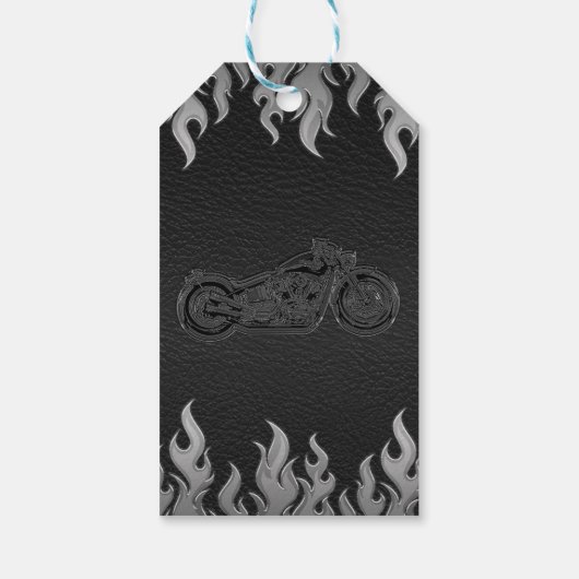 Zwarte lederen Silver Chrome-motorfiets Cadeaulabel (Achterkant)