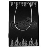 Zwarte lederen Silver Chrome-motorfiets Medium Cadeauzakje (Voorkant)