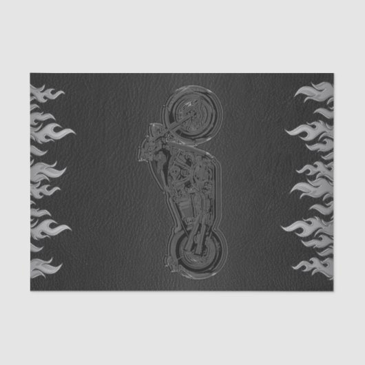 Zwarte lederen Silver Chrome-motorfiets Tissuepapier (Voorkant)