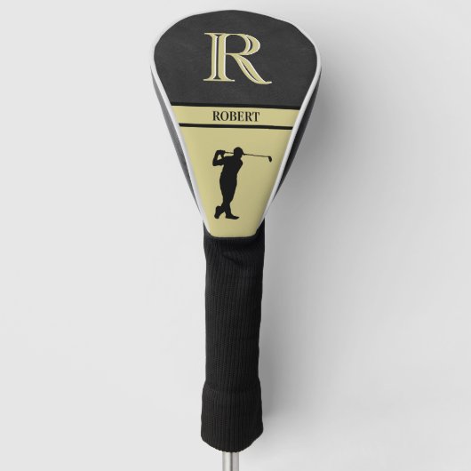 Zwarte lederen textuur Twee kleurenmonogram Golfheadcover (Voorkant)