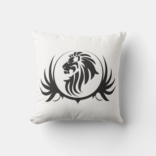 Zwarte leeuwen hoofd op wit kussen (Voorkant)
