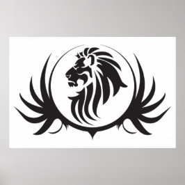 Zwarte leeuwen hoofd op witte achtergrond Poster