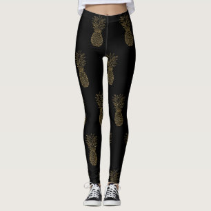 Zwarte Leggings Gouden Metallic Ananas
