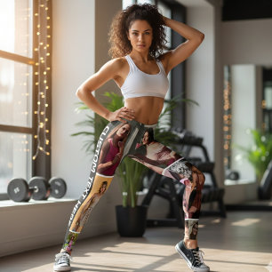 Zwarte Leggings met Aangepaste Foto Collage en Tek