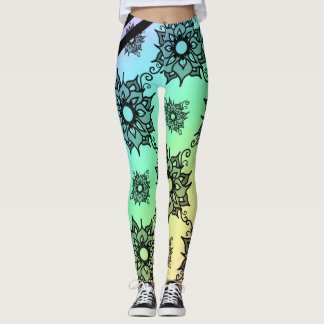 Zwarte Leggings met Pastelkleurig Bloemenpatroon