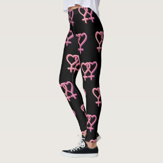 Zwarte leggings met roze lesbische hartsymbool lgb