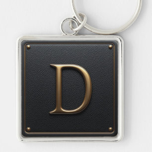 🔑 Zwarte Leren Gouden D Initiaal Frame Embleem 🟡 Sleutelhanger
