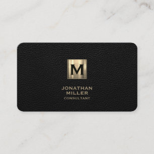 Zwarte Leren Luxe Gouden Monogram Visitekaartje