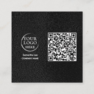 Zwarte Leren QR Code Zakelijke Kaart Moderne Logo Vierkante Visitekaartje